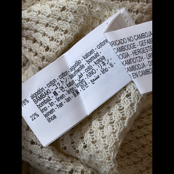 Zara Sweater Large Womens Ivory Crotchet Knit Linen Cotton Pullover Casual - Picture 7 of 7